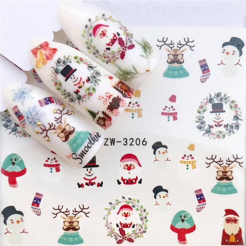 New Christmas Water Decal Nail Art Nail sticker New Year Slider Tattoo Full Cover Santa Claus Snowman Designs Xmas Decals 3D Wave Design Decoration for Women Girls Tape Nail Art Stickers Decal Decoration Nail Art Accessories Decoration Decal