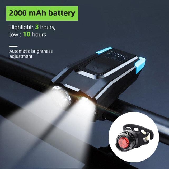 4000mAh Bicycle Front Light Set USB Rechargeable Smart Headlight With Horn 800 Lumen LED Bicycle Light Set USB Rechargeable Super Bright Bike Headlight