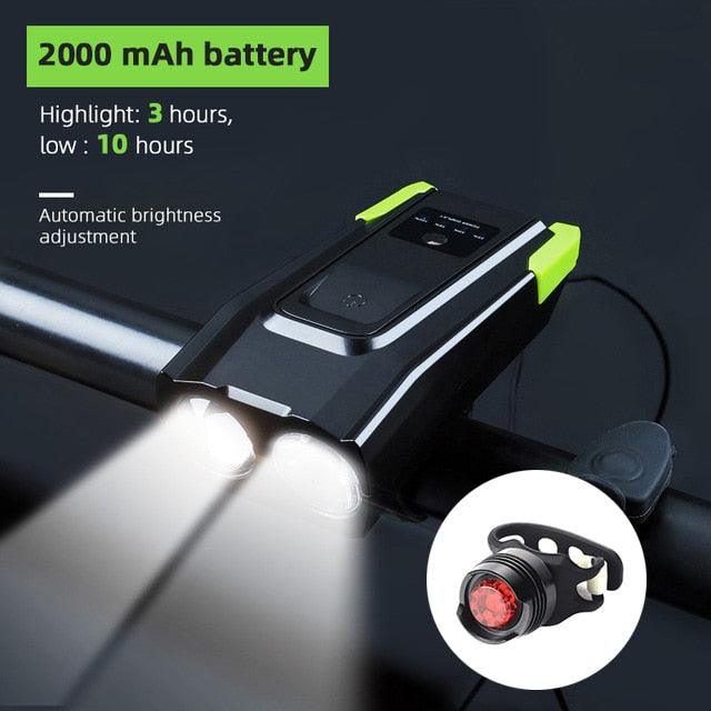 4000mAh Bicycle Front Light Set USB Rechargeable Smart Headlight With Horn 800 Lumen LED Bicycle Light Set USB Rechargeable Super Bright Bike Headlight