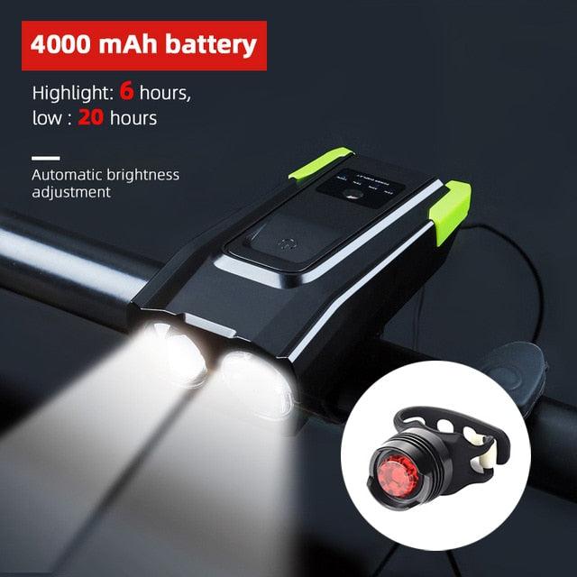 4000mAh Bicycle Front Light Set USB Rechargeable Smart Headlight With Horn 800 Lumen LED Bicycle Light Set USB Rechargeable Super Bright Bike Headlight