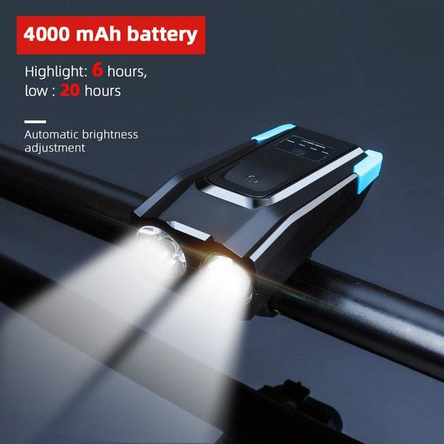 4000mAh Bicycle Front Light Set USB Rechargeable Smart Headlight With Horn 800 Lumen LED Bicycle Light Set USB Rechargeable Super Bright Bike Headlight