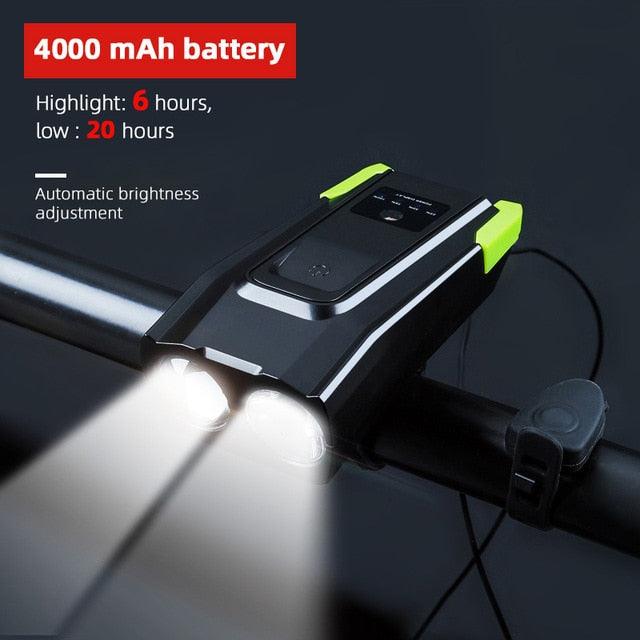 4000mAh Bicycle Front Light Set USB Rechargeable Smart Headlight With Horn 800 Lumen LED Bicycle Light Set USB Rechargeable Super Bright Bike Headlight