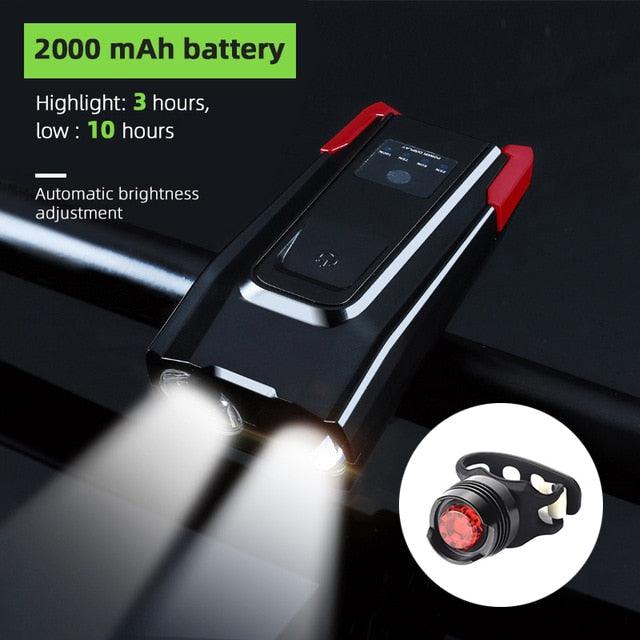 4000mAh Bicycle Front Light Set USB Rechargeable Smart Headlight With Horn 800 Lumen LED Bicycle Light Set USB Rechargeable Super Bright Bike Headlight