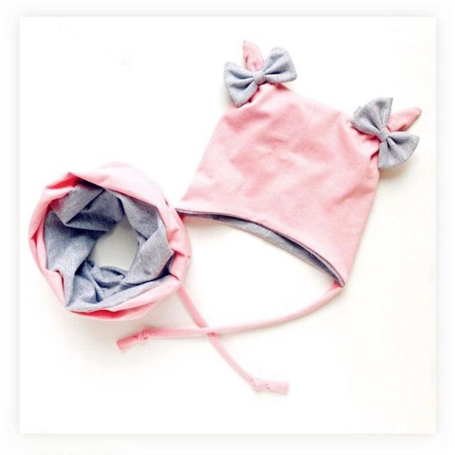 Baby Cotton Hat Autumn Winter Children Scarf Hat Sets Bowknot Ear Baby Girl Boy Warm Beanies Cap Neck Warmer Scarf Fleece Balaclava Hood Ski Mask Cold Weather Face Mask Neck Warmer Winter Nose Warmer