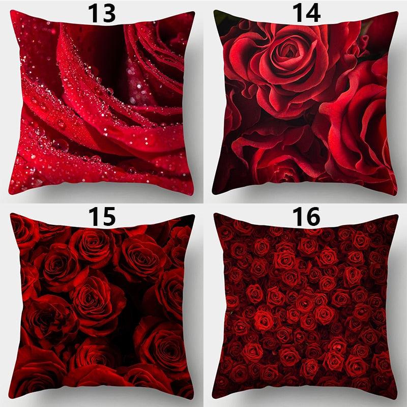 Valentines Day Red Heart And Flowers Pillow Cover Decorative Cushion Case Home Decor Sofa Couch Bedroom Car Flower Pillow Covers Love Pillow Covers Decorative Linen Square Throw Pillow Covers Couple Cushion Cases Home Decor for Sofa Bedroom Car 45x45cm