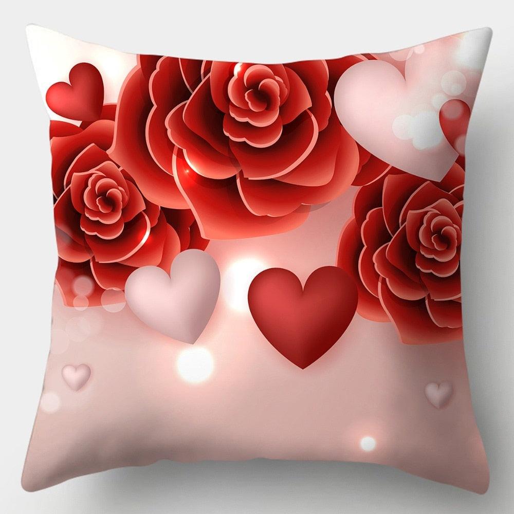 Valentines Day Red Heart And Flowers Pillow Cover Decorative Cushion Case Home Decor Sofa Couch Bedroom Car Flower Pillow Covers Love Pillow Covers Decorative Linen Square Throw Pillow Covers Couple Cushion Cases Home Decor for Sofa Bedroom Car 45x45cm