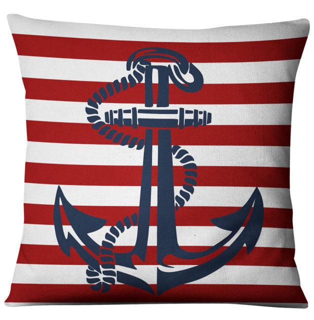Navigation Navy Blue Nautical Shell Starfish Linen Pillow Cover Blue Anchor Navigation Anchor Sailboat Pillowcase Marine Cushion Cover Sofa Home Decorative Cushion Cover For Home