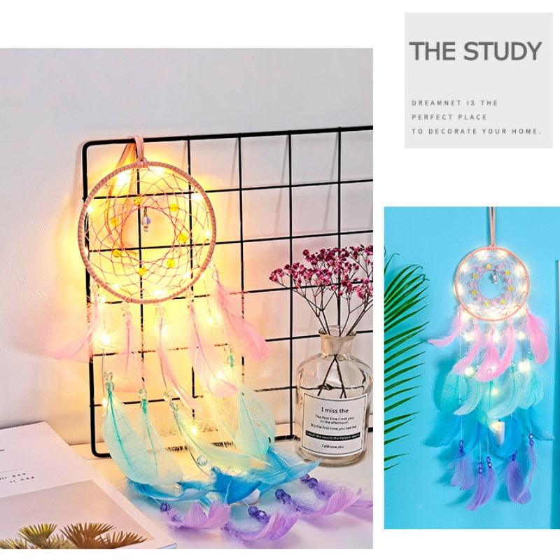 Dream Catcher Led Handmade Dream-catcher Traditional Feather Hanging Home Wall Decoration Night Dream Catchers Decor Ornament Wall Hanging Wind Chimes For Home Room Decoration