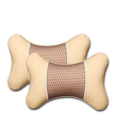 2Pcs PU Leather Knitted Car Pillows Headrest Neck Rest Cushion Support Seat Accessories Auto Black Safety Pillow Universal Decor Car Neck Pillows Headrest Relief Filled Fiber Universal Car Pillow Both Side Pu Leather Pack Headrest For Car Neck Pillow