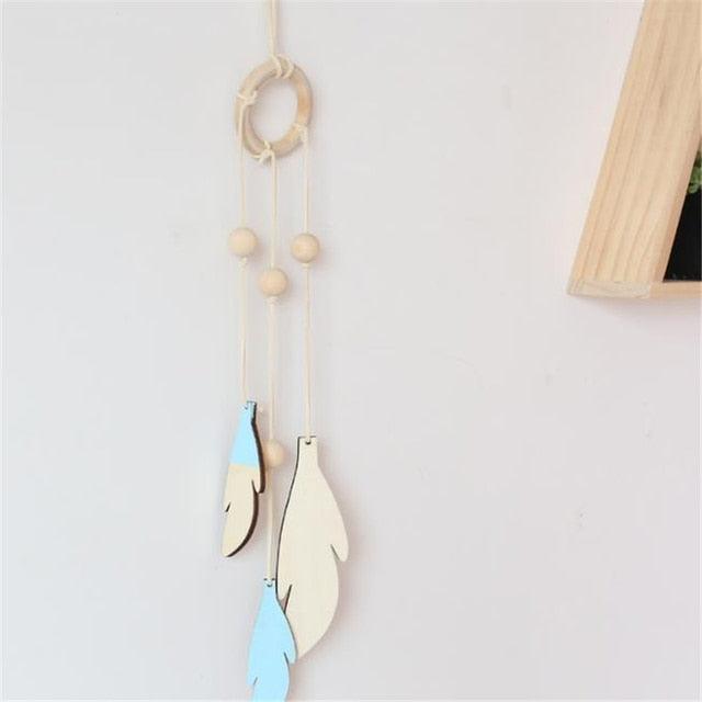 Dream Catchers with Golden Shining Lace & Bells Nordic Hollow Wooden Feather Hanging Ornaments For Baby Kids Room Wall Hanging Decorative Feathers Wedding Decorations Nursery Decor