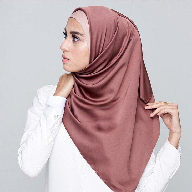 Luxury Long Soft Square Silk Scarves Lightweight Elegant Satin Silk Soft Head Wrap Escharpe Hijab Scarf Muslim Female Silky Shawls Wrap Hair Head Scarves Bandanna For Women 90*90cm