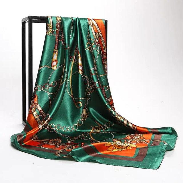 Luxury Long Soft Square Silk Scarves Lightweight Elegant Satin Silk Soft Head Wrap Escharpe Hijab Scarf Muslim Female Silky Shawls Wrap Hair Head Scarves Bandanna For Women 90*90cm