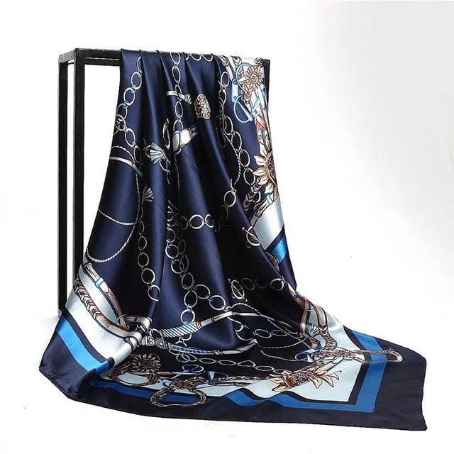 Luxury Long Soft Square Silk Scarves Lightweight Elegant Satin Silk Soft Head Wrap Escharpe Hijab Scarf Muslim Female Silky Shawls Wrap Hair Head Scarves Bandanna For Women 90*90cm