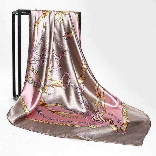Luxury Long Soft Square Silk Scarves Lightweight Elegant Satin Silk Soft Head Wrap Escharpe Hijab Scarf Muslim Female Silky Shawls Wrap Hair Head Scarves Bandanna For Women 90*90cm