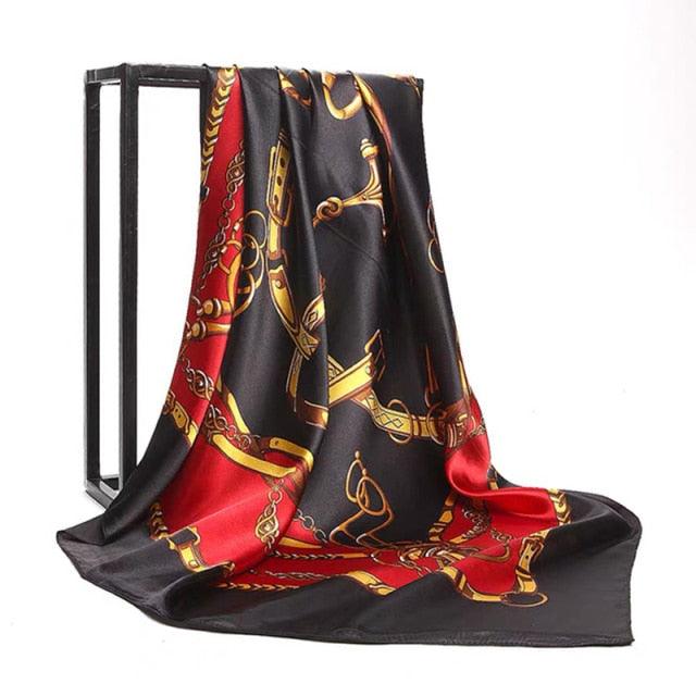 Luxury Long Soft Square Silk Scarves Lightweight Elegant Satin Silk Soft Head Wrap Escharpe Hijab Scarf Muslim Female Silky Shawls Wrap Hair Head Scarves Bandanna For Women 90*90cm