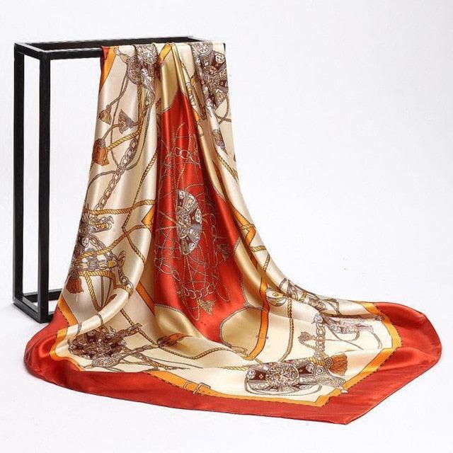 Luxury Long Soft Square Silk Scarves Lightweight Elegant Satin Silk Soft Head Wrap Escharpe Hijab Scarf Muslim Female Silky Shawls Wrap Hair Head Scarves Bandanna For Women 90*90cm