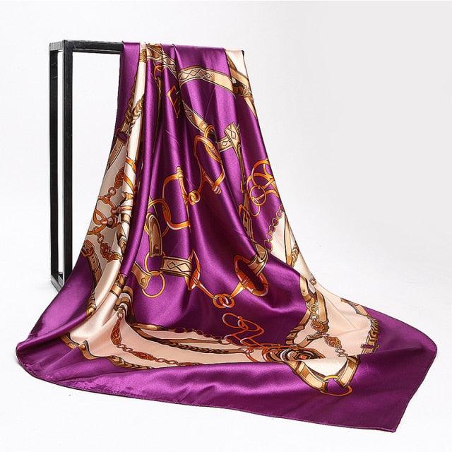 Luxury Long Soft Square Silk Scarves Lightweight Elegant Satin Silk Soft Head Wrap Escharpe Hijab Scarf Muslim Female Silky Shawls Wrap Hair Head Scarves Bandanna For Women 90*90cm