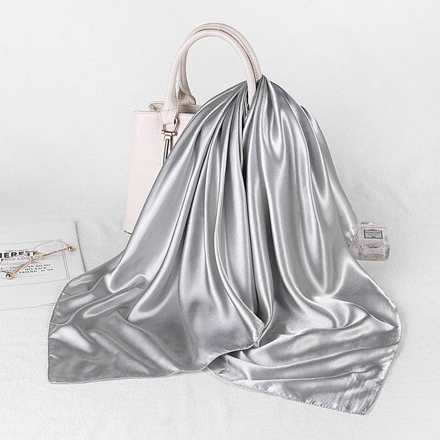 Luxury Long Soft Square Silk Scarves Lightweight Elegant Satin Silk Soft Head Wrap Escharpe Hijab Scarf Muslim Female Silky Shawls Wrap Hair Head Scarves Bandanna For Women 90*90cm