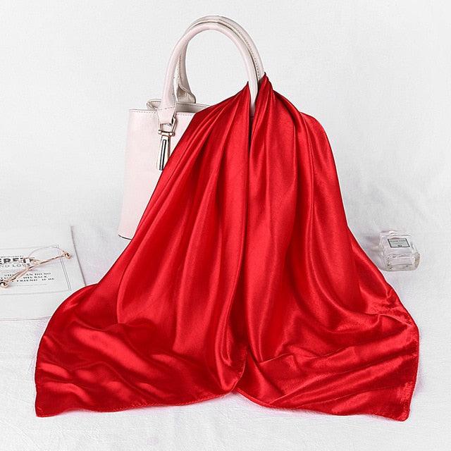 Luxury Long Soft Square Silk Scarves Lightweight Elegant Satin Silk Soft Head Wrap Escharpe Hijab Scarf Muslim Female Silky Shawls Wrap Hair Head Scarves Bandanna For Women 90*90cm