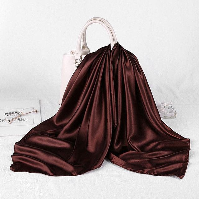 Luxury Long Soft Square Silk Scarves Lightweight Elegant Satin Silk Soft Head Wrap Escharpe Hijab Scarf Muslim Female Silky Shawls Wrap Hair Head Scarves Bandanna For Women 90*90cm