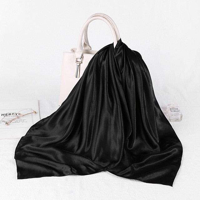 Luxury Long Soft Square Silk Scarves Lightweight Elegant Satin Silk Soft Head Wrap Escharpe Hijab Scarf Muslim Female Silky Shawls Wrap Hair Head Scarves Bandanna For Women 90*90cm
