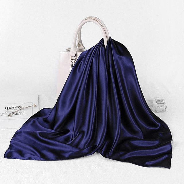 Luxury Long Soft Square Silk Scarves Lightweight Elegant Satin Silk Soft Head Wrap Escharpe Hijab Scarf Muslim Female Silky Shawls Wrap Hair Head Scarves Bandanna For Women 90*90cm