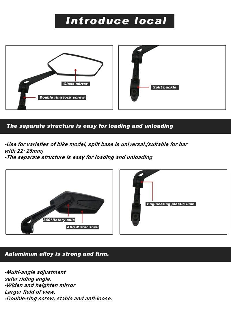New Scratch Resistant Glass Lens Rear View Mirror Bike Cycling Clear Wide Range Back Sight Rearview Reflector Adjustable Handlebar Rotatable Bicycle Rear View Glass Mirror Wide Angle Acrylic Safety Mirror New Scratch Resistant Glass Lens