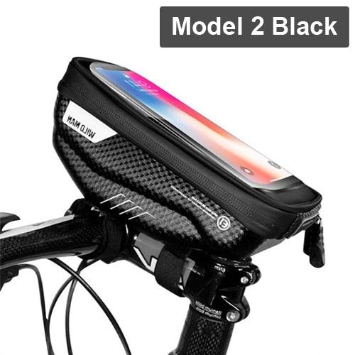 Black Bike Bag Frame Front Top Tube Cycling Bag Waterproof Phone Case Touchscreen Bag Pack Bicycle Accessories Bike Bicycle Bag Waterproof Bike Phone Mount Bag Front Frame Top Tube Handlebar Bag Touch Screen Holder Case For Cell Phones 6.6in