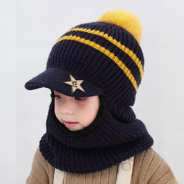 Thick Knitted Acrylic Winter Beanie Hats For Kids Child Outdoor Warm Balaclava Cap Girls Boys Bib Mask Face Cover Hairball Hat Beanie Cap Mask Scarf Hat Set Outdoor Sport Warm Beanies Hat For Men Knitted Hats Bandana Hiking Camping Kid Neck Warmer Cap