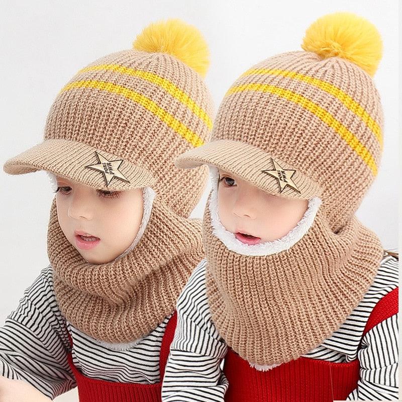 Thick Knitted Acrylic Winter Beanie Hats For Kids Child Outdoor Warm Balaclava Cap Girls Boys Bib Mask Face Cover Hairball Hat Beanie Cap Mask Scarf Hat Set Outdoor Sport Warm Beanies Hat For Men Knitted Hats Bandana Hiking Camping Kid Neck Warmer Cap