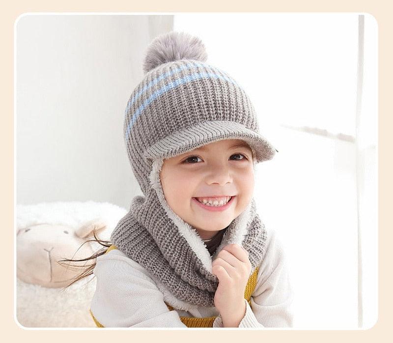 Thick Knitted Acrylic Winter Beanie Hats For Kids Child Outdoor Warm Balaclava Cap Girls Boys Bib Mask Face Cover Hairball Hat Beanie Cap Mask Scarf Hat Set Outdoor Sport Warm Beanies Hat For Men Knitted Hats Bandana Hiking Camping Kid Neck Warmer Cap