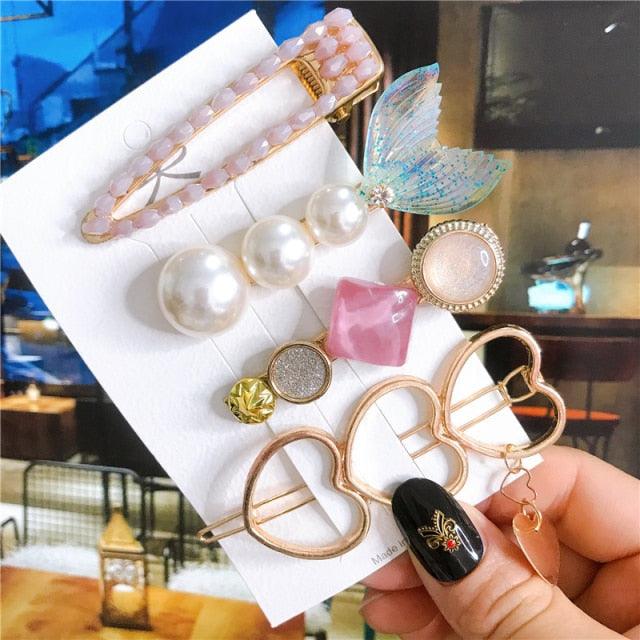 4pcs/set Women Hair Accessories Jewelry Korean Simulation Pearl Barrette Love Hearts Hair Clips For Girls Pink Hairpins Wedding Hair Accessories for Brides and Bridesmaids