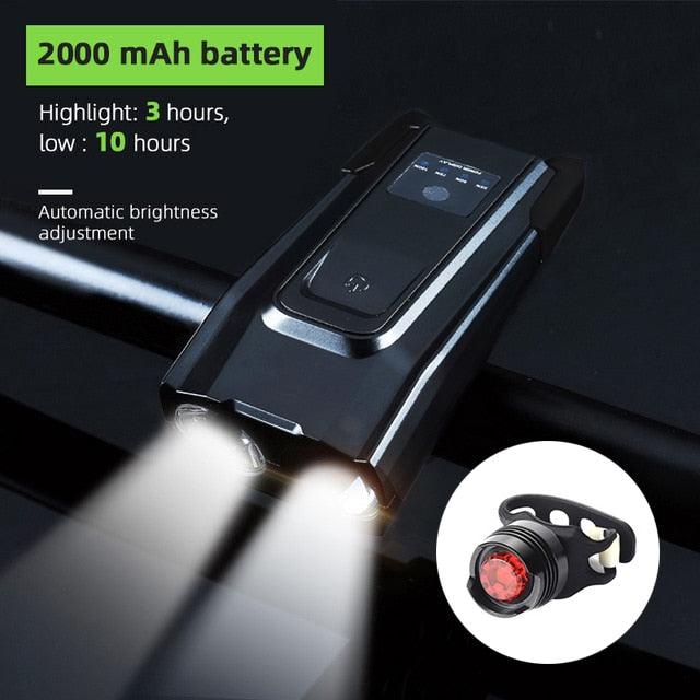 4000mAh Bicycle Front Light Set USB Rechargeable Smart Headlight With Horn 800 Lumen LED Bicycle Light Set USB Rechargeable Super Bright Bike Headlight