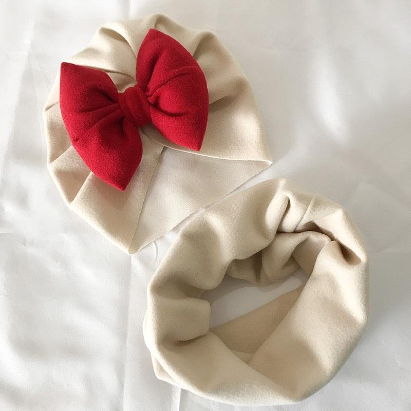 Baby Cotton Hat Autumn Winter Children Scarf Hat Sets Bowknot Ear Baby Girl Boy Warm Beanies Cap Neck Warmer Scarf Fleece Balaclava Hood Ski Mask Cold Weather Face Mask Neck Warmer Winter Nose Warmer