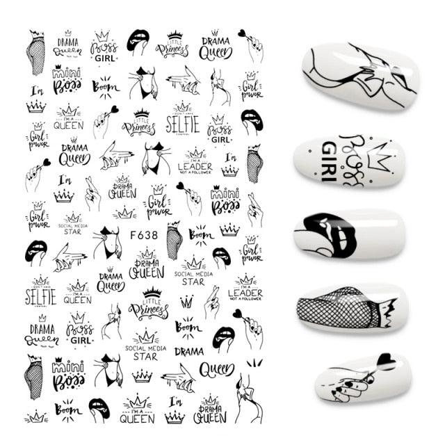 The New 3D Nail Sticker Cool English Letter stickers for nail Foil Love Heart Design Nails Accessories Fashion Manicure Sticker Stickers Girls Manicure Decoration Nail Art Supplies 3D Self-Adhesive Nail Decals Designer Nail Stickers for Acrylic Nails