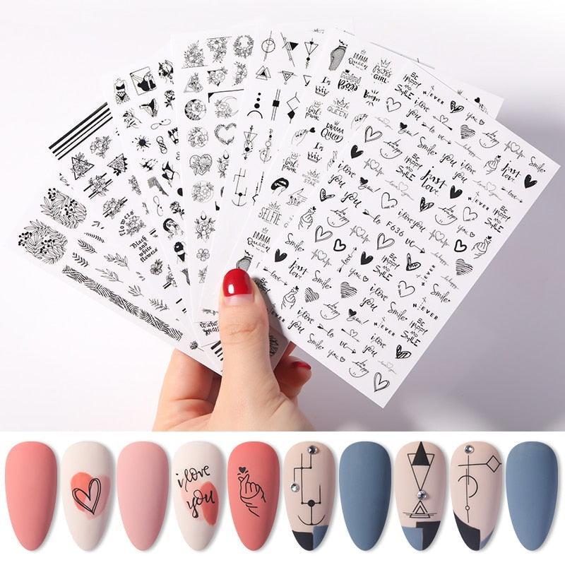 Alphabet Love Shaped Pattern 3D Nail Stickers Slider Valentine Day Decals Foil For Love Nail Art Decoration Pop Art Nail Stickers Sexy Girl Designs Comics Water Transfer Decals Manicure Lips Nail Art Decorations Slider Nail Art Stickers