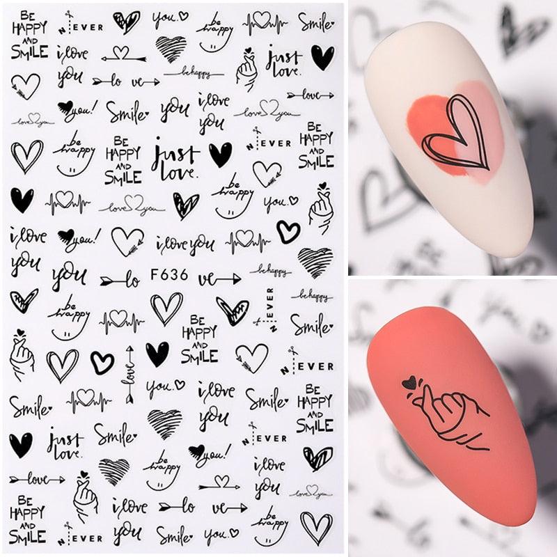 Alphabet Love Shaped Pattern 3D Nail Stickers Slider Valentine Day Decals Foil For Love Nail Art Decoration Pop Art Nail Stickers Sexy Girl Designs Comics Water Transfer Decals Manicure Lips Nail Art Decorations Slider Nail Art Stickers