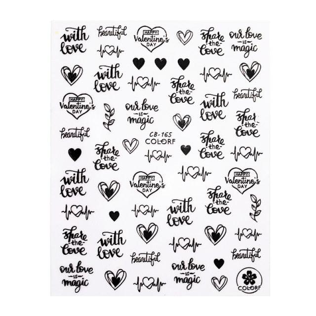 Alphabet Love Shaped Pattern 3D Nail Stickers Slider Valentine Day Decals Foil For Love Nail Art Decoration Pop Art Nail Stickers Sexy Girl Designs Comics Water Transfer Decals Manicure Lips Nail Art Decorations Slider Nail Art Stickers