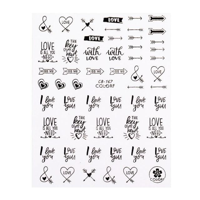 Alphabet Love Shaped Pattern 3D Nail Stickers Slider Valentine Day Decals Foil For Love Nail Art Decoration Pop Art Nail Stickers Sexy Girl Designs Comics Water Transfer Decals Manicure Lips Nail Art Decorations Slider Nail Art Stickers