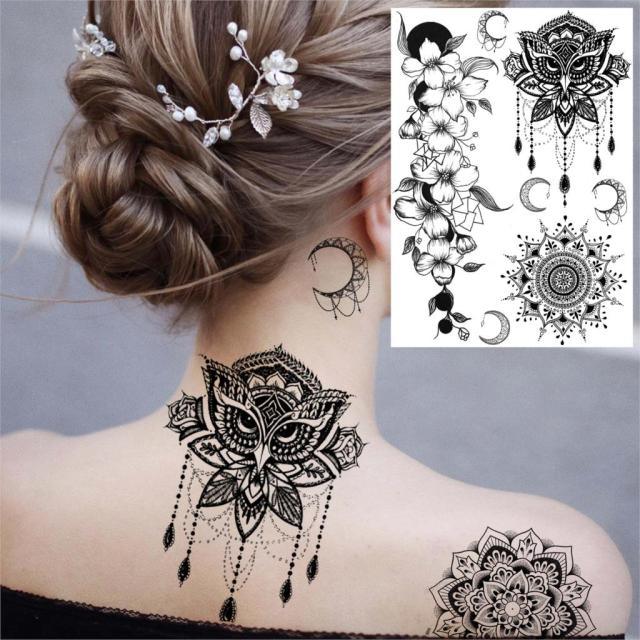 53 Sheets Black Lace Temporary Tattoos Sticker Butterfly Flower Fake Tatoo Sticker Sexy Black Henna Temporary Tattoos For Women