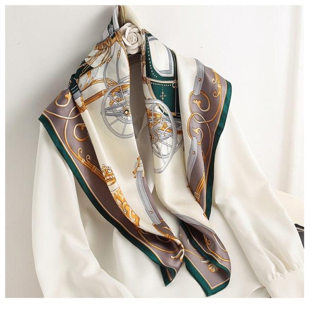 Luxury Long Soft Square Silk Scarves Lightweight Elegant Satin Silk Soft Head Wrap Escharpe Hijab Scarf Muslim Female Silky Shawls Wrap Hair Head Scarves Bandanna For Women 90*90cm