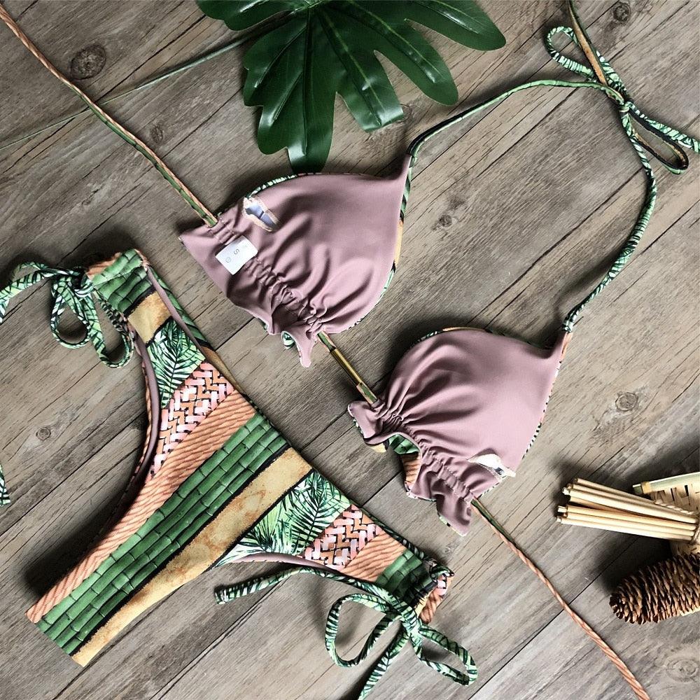 Popular Women's Beachwear Bikini Set Swimwear Push-Up Padded Swimsuit Floral Bikini Set Low Rise Ruffled Two Pieces Swimsuit Push Up Bathing Suit Swimwear