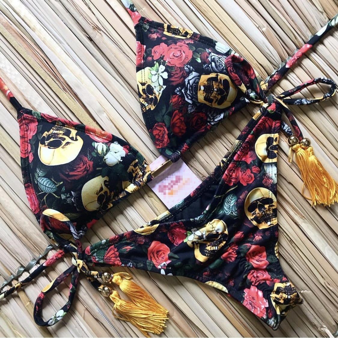 Popular Women's Beachwear Bikini Set Swimwear Push-Up Padded Swimsuit Floral Bikini Set Low Rise Ruffled Two Pieces Swimsuit Push Up Bathing Suit Swimwear