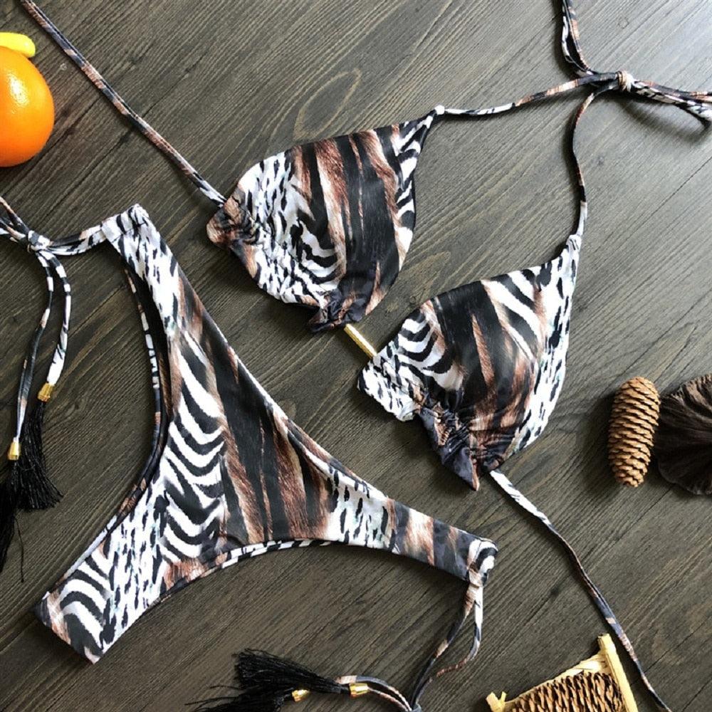 Popular Women's Beachwear Bikini Set Swimwear Push-Up Padded Swimsuit Floral Bikini Set Low Rise Ruffled Two Pieces Swimsuit Push Up Bathing Suit Swimwear