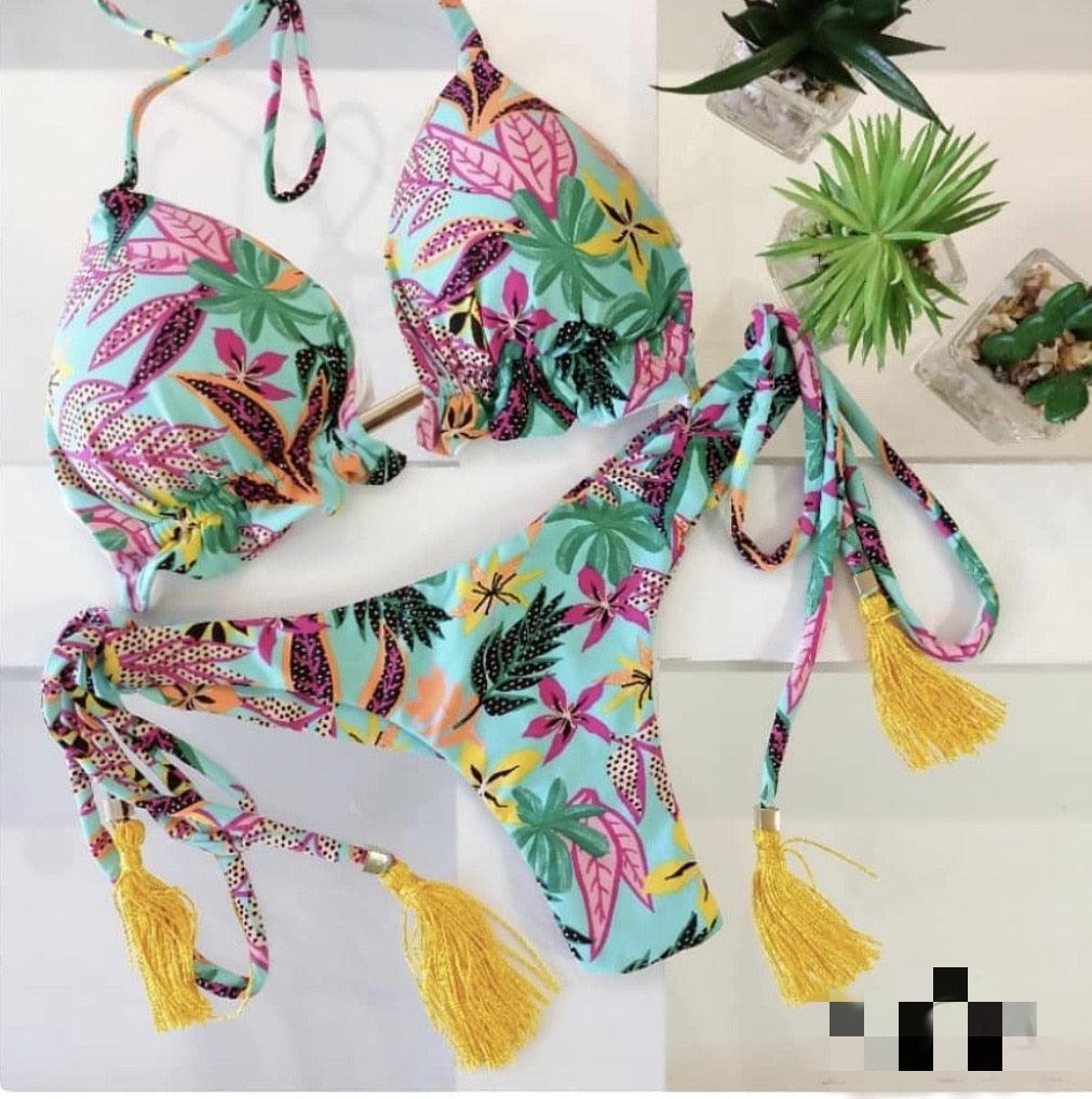 Popular Women's Beachwear Bikini Set Swimwear Push-Up Padded Swimsuit Floral Bikini Set Low Rise Ruffled Two Pieces Swimsuit Push Up Bathing Suit Swimwear