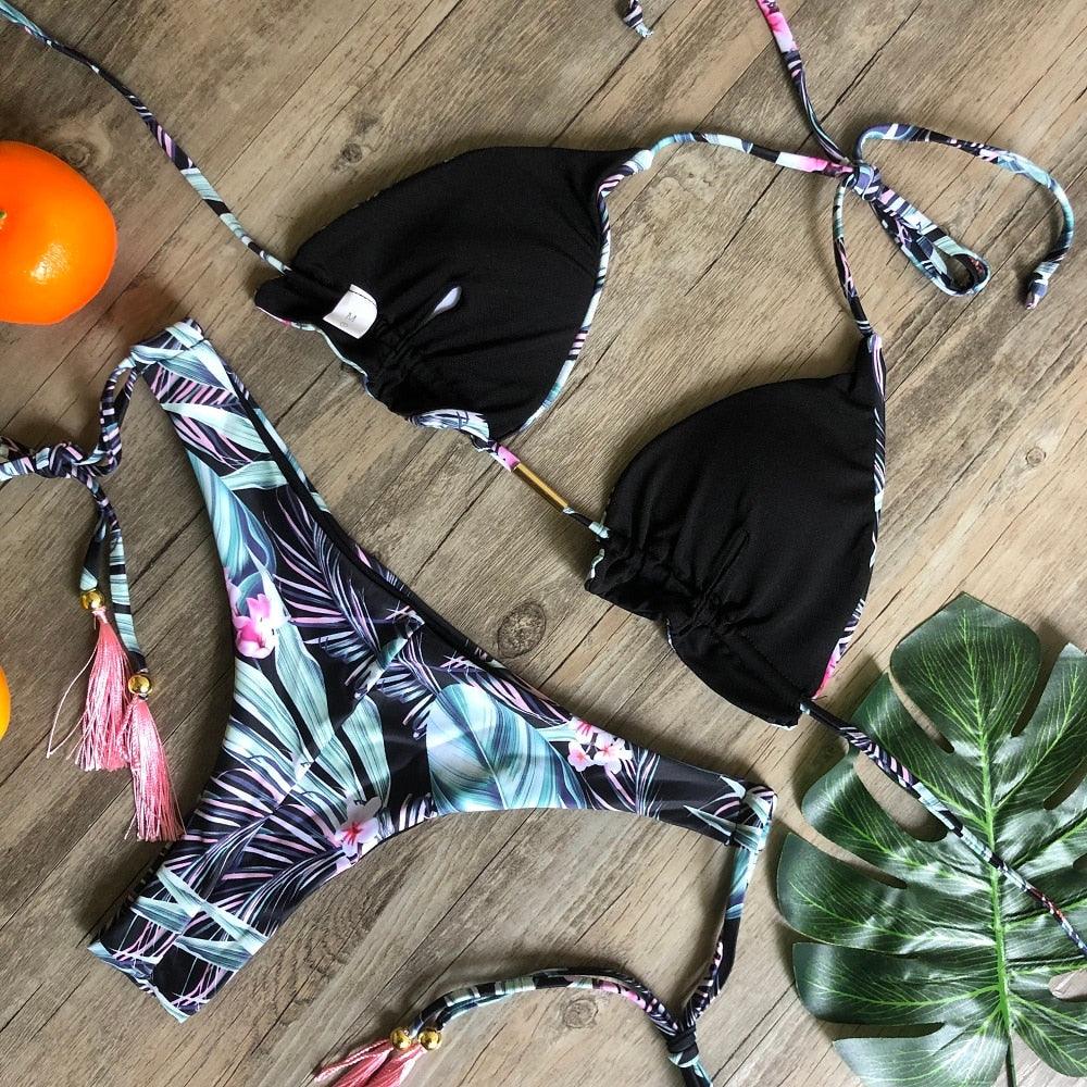 Popular Women's Beachwear Bikini Set Swimwear Push-Up Padded Swimsuit Floral Bikini Set Low Rise Ruffled Two Pieces Swimsuit Push Up Bathing Suit Swimwear