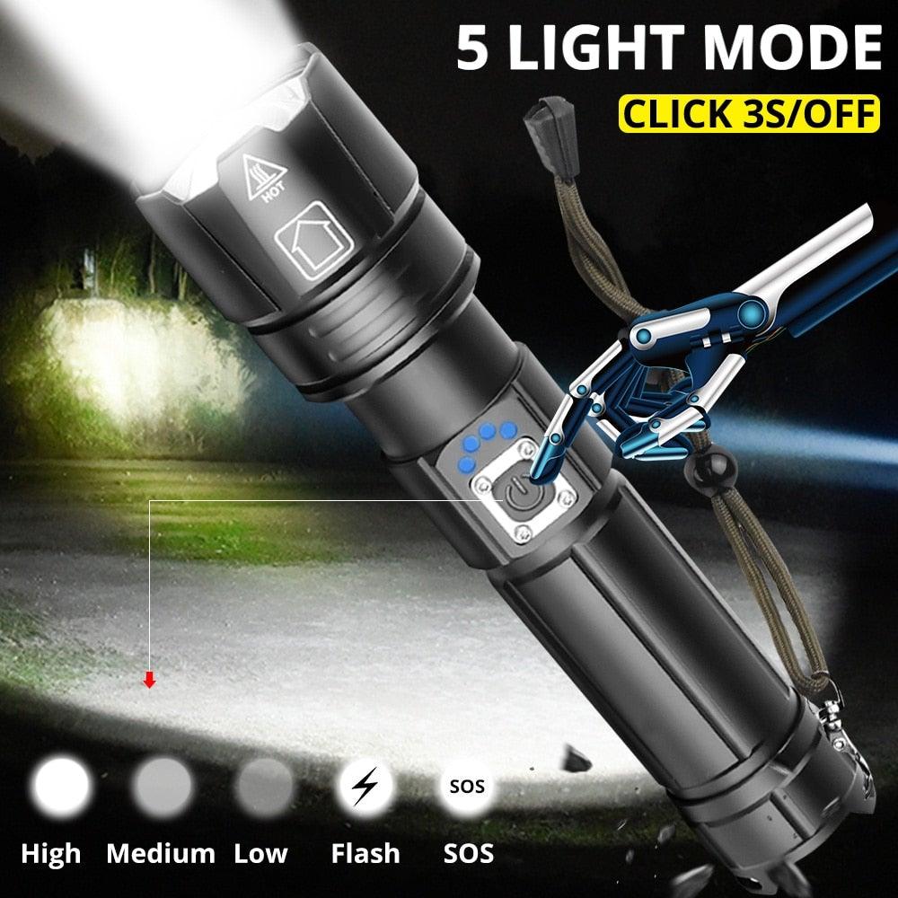 Rechargeable LED Flashlight High Lumen USB Ultra Bright Adjustable Powerful Zoomable Flashlight Water Resistant For Daily Household and Outdoor Camping Hiking Riding Running