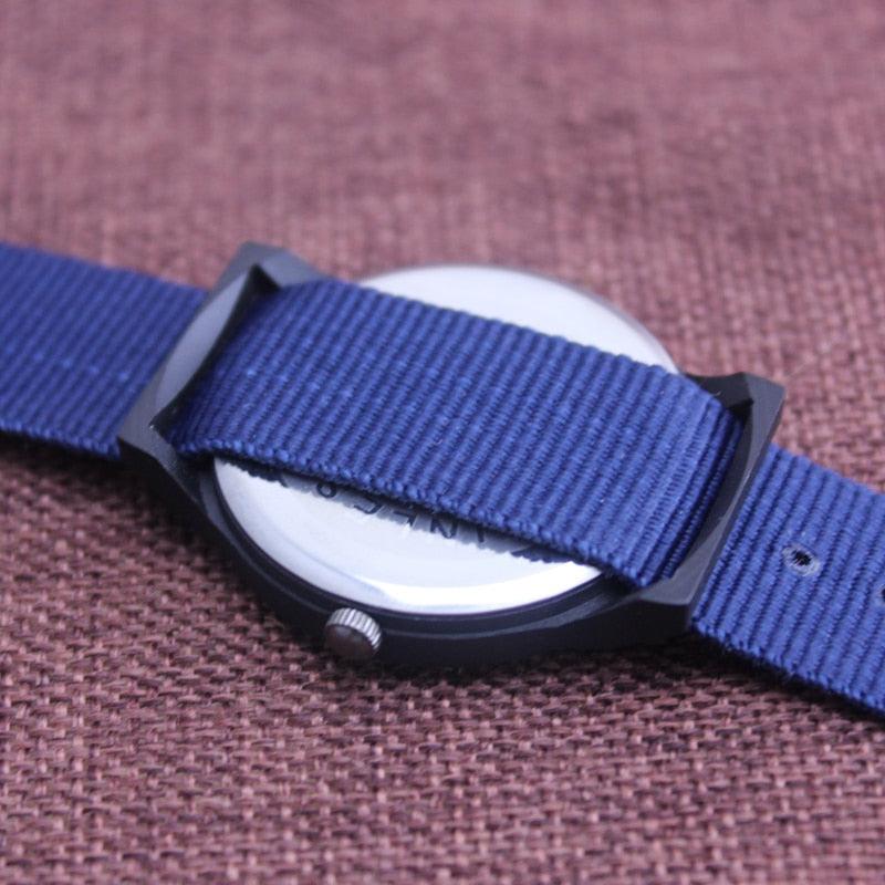 Unisex Fashion Nylon Fabric Kids Children Watch Sport Thin Students Canvas Quartz Dress Wristwatch Military Time Watch Field Outdoor Sport Mens Wristwatch With Slip-Thru Nylon Band