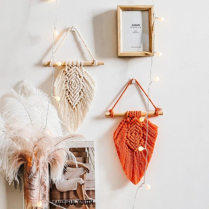 Handmade Wall Art Home Wall Decor Woven Hanging Tapestry Tassel Wind Chimes Wall Hanging Ornaments Hand Macrame Wall For Wall Wedding Living Room Gallery Patio Apartment Yard Decor