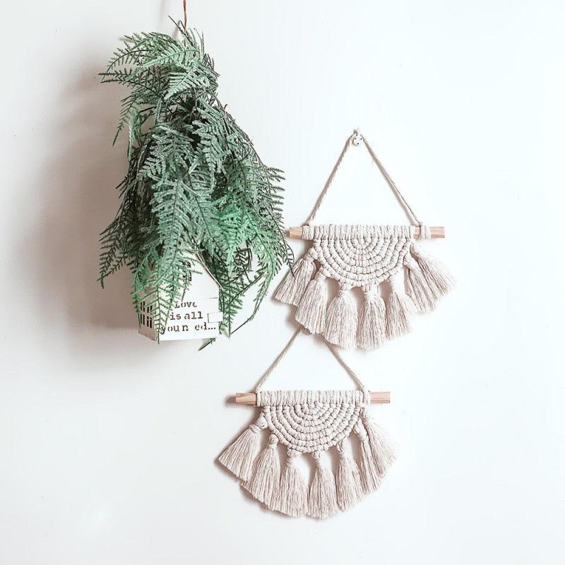 Handmade Wall Art Home Wall Decor Woven Hanging Tapestry Tassel Wind Chimes Wall Hanging Ornaments Hand Macrame Wall For Wall Wedding Living Room Gallery Patio Apartment Yard Decor